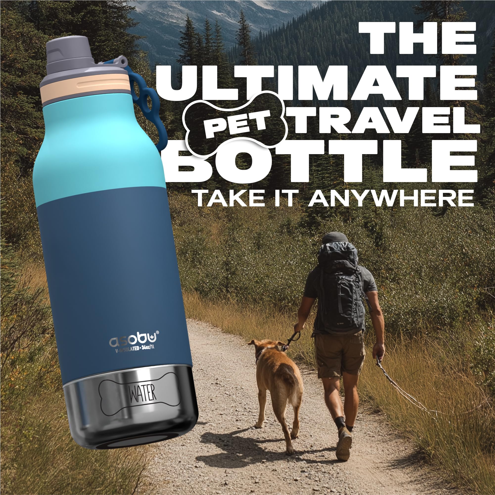 Asobu Buddy Bottle - Borraccia termica in acciaio inox, con ciotola per l'acqua rimovibile per cani e cibo per cani (verde pastello, 963,9 g)