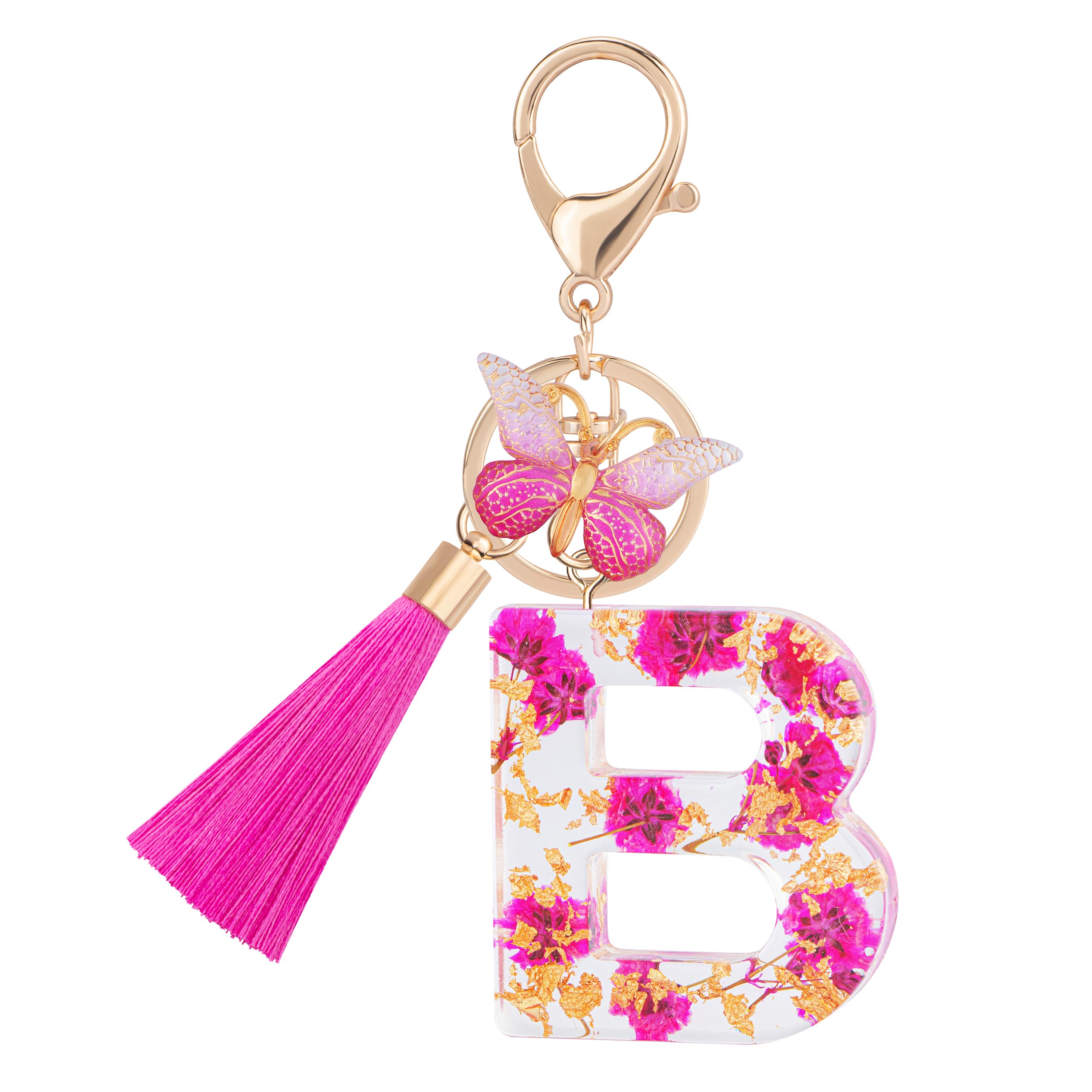 Cute Key Chains for Women Girls, Initial Letter Keychains with Tassel Butterfly, Charm for Purse Backpacks Handbags