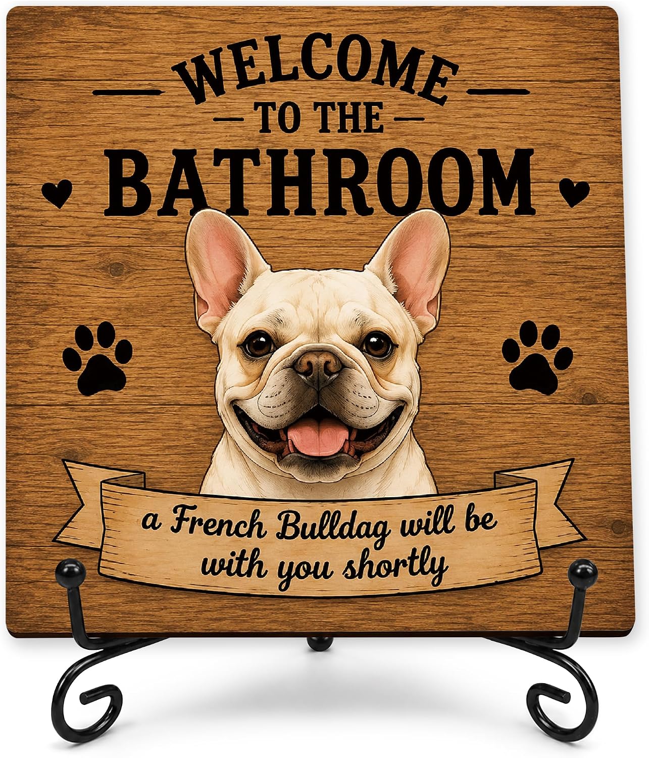 French Bulldog Bathroom Wood Sign 5.1"x5.1" Bathroom Decor(093