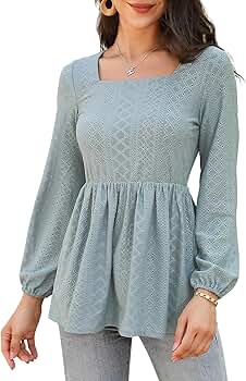 BeatutyNee Square Neck Hollow Out Long Ruffle Sleeve Pleated