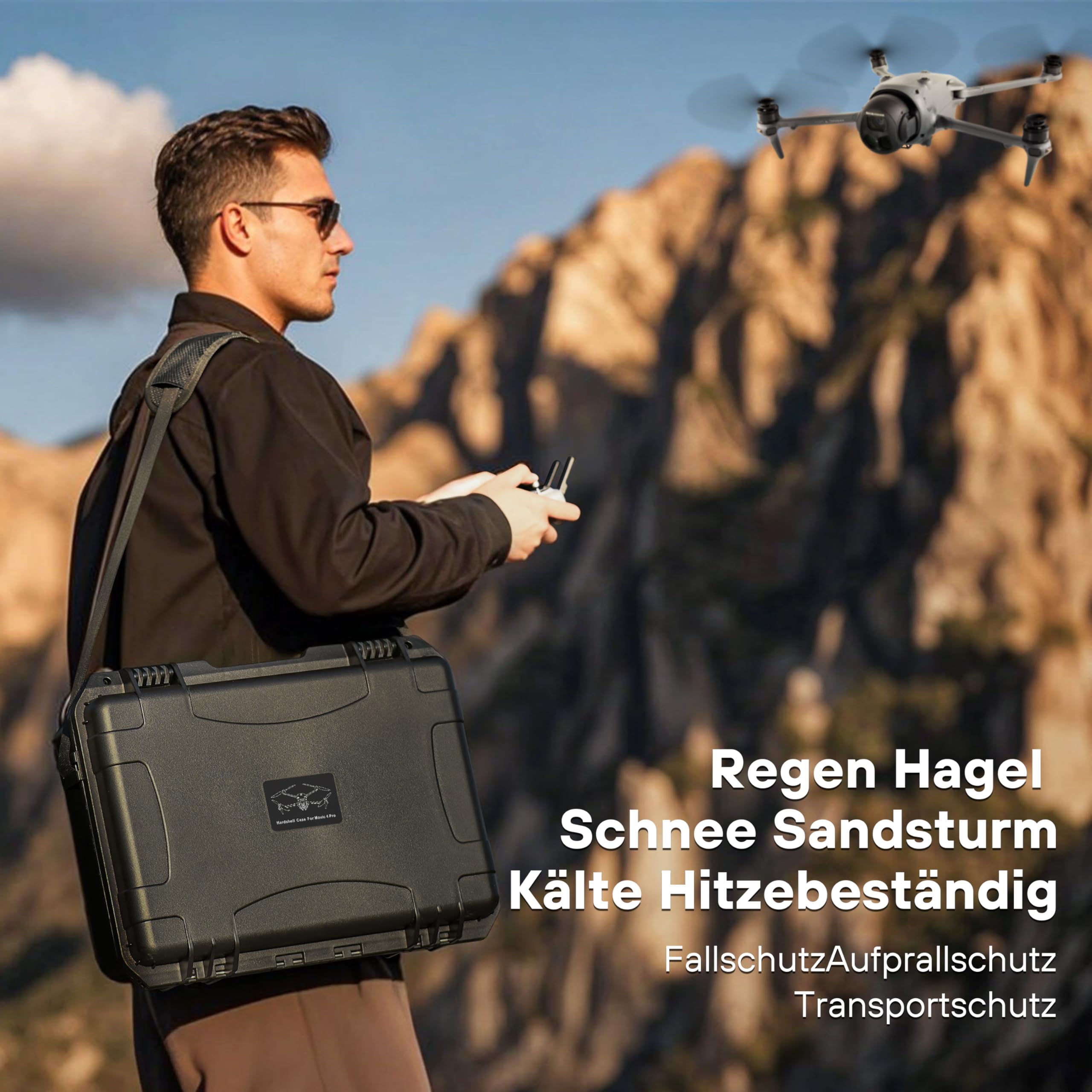 Wasserdichter Hartschalen Koffer für DJI Mavic 4 Pro Fly More Combo | Aufbewahrungsbox für DJI RC 2/ RC Pro 2, bis zu 9 Akkus, Ladestation, Filter und weiteres für Drohnenzubehör (nur Koffer)