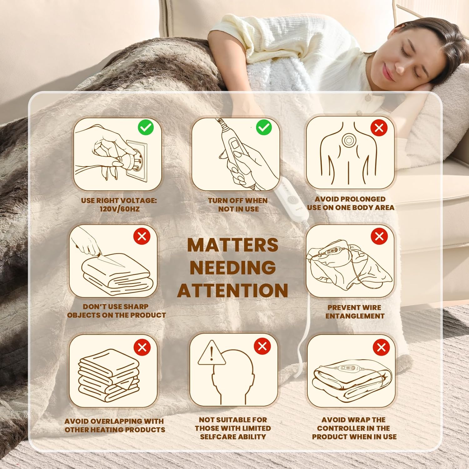 Bearhug Heated Blanket Throw Size 50 x 60 Single Controller, Faux Fur & Sherpa Electric Blanket, 4 Heating Levels & 4H Auto Off, Over-Heat Protect, ETL Certification, Machine Washable-Chocolate