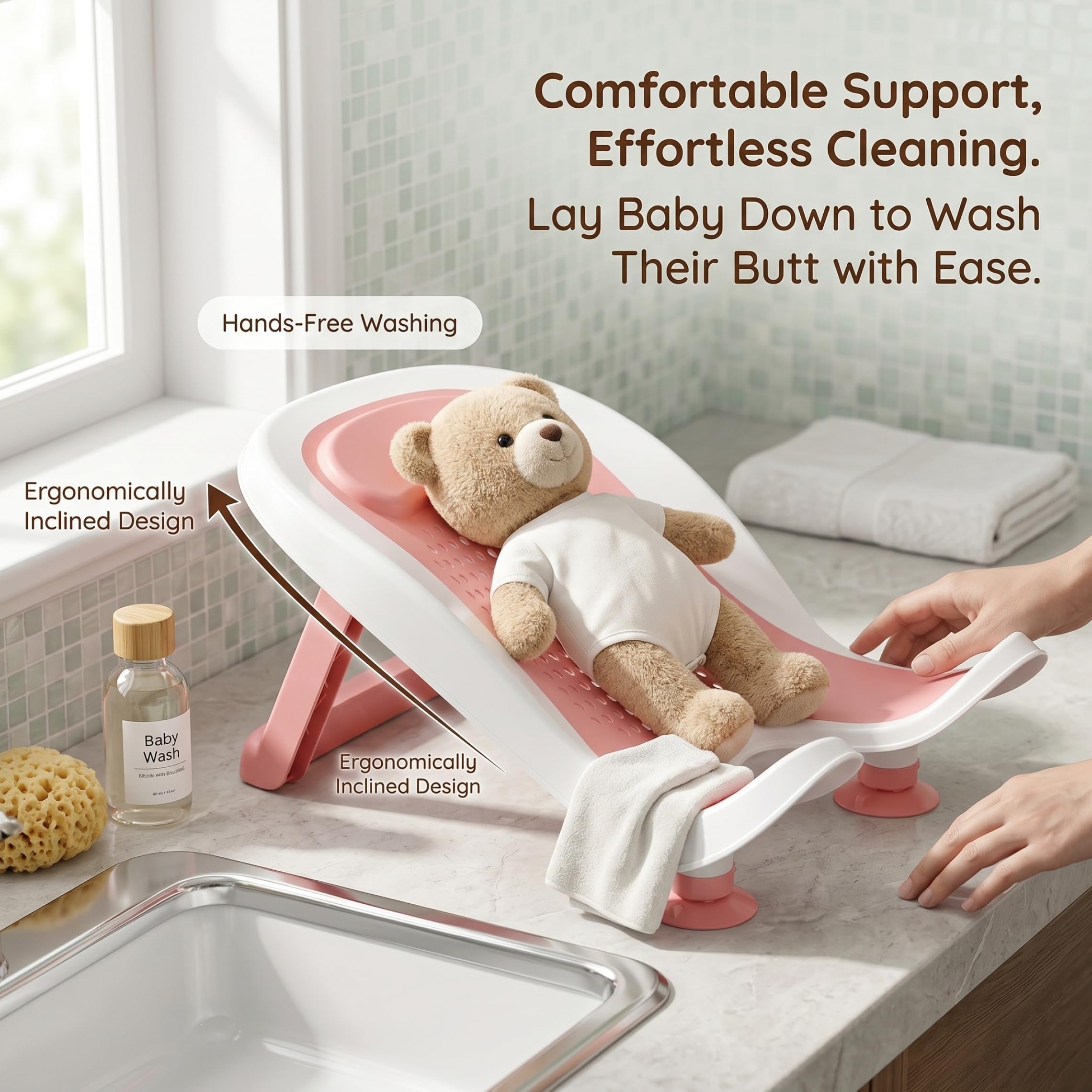 Supporto per bagnetto, vasca ergonomica per neonati con ventosa e gamba, soluzione per il bagno con lavandino antiscivolo per 0-12 mesi Style-3.