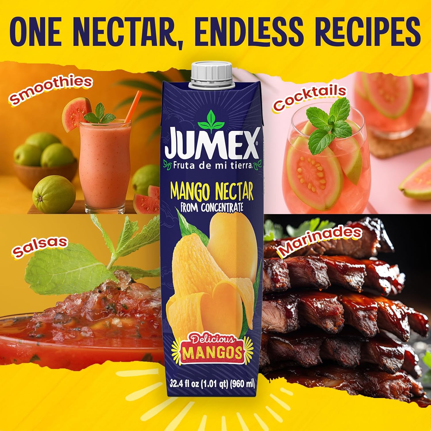 Jumex Mango Nectar - Mango Juice Nectar Made with Fresh Fruit Puree - Tropical Fruit Juice Concentrate for Smoothie Mix, Cocktail Mixers, Kids Drinks & Mexican Beverages - 32.4oz, 12 Pack Carton