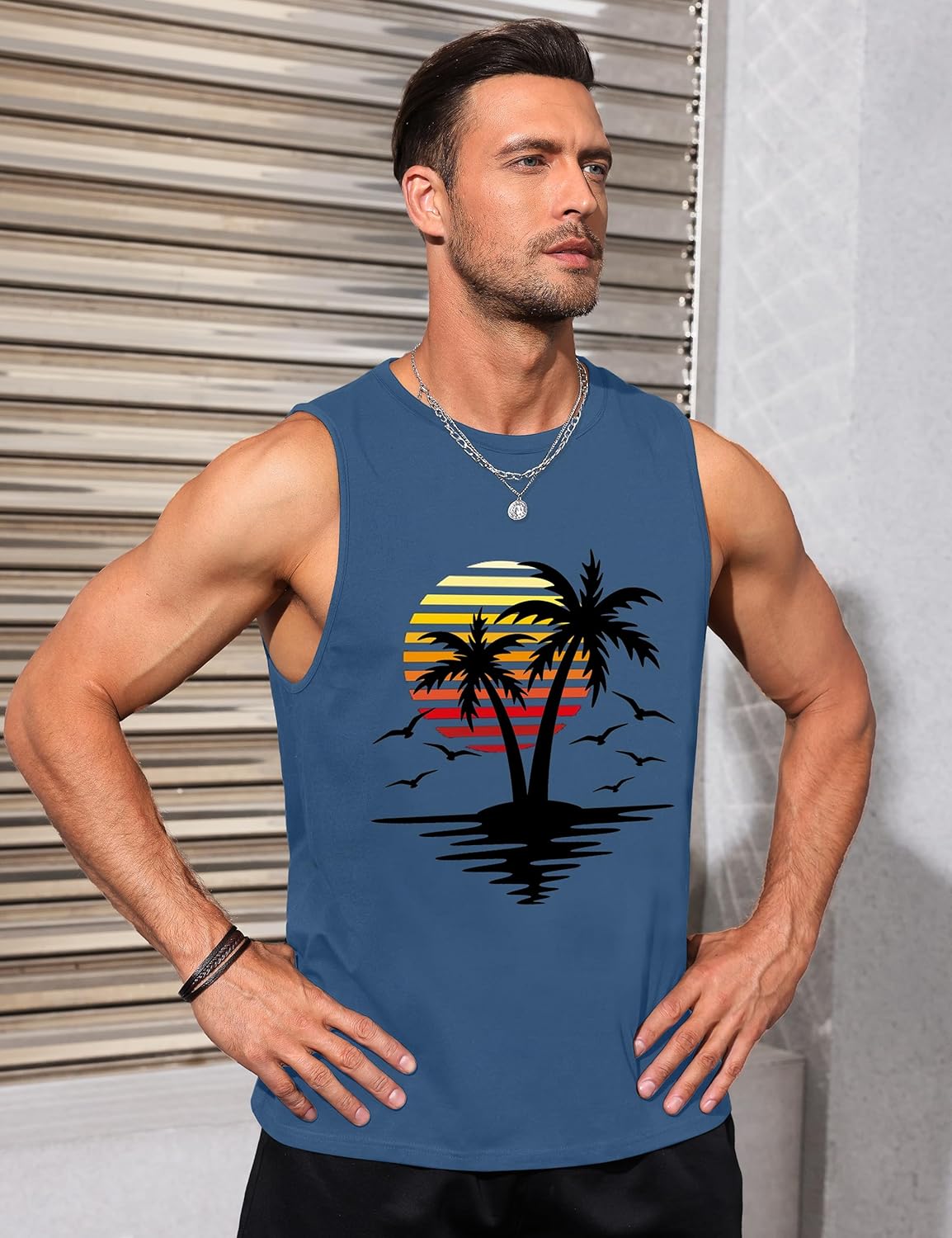 Mens Graphic Tank Tops Sleeveless Muscle Shirts Beach Hawaiian Coconut Tree Patriotic Tank Tops - Image 6