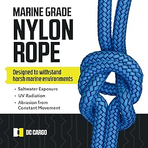 DC Cargo Mall Boat Dock Lines (2 Pack) 1/2 X 15' Double Braided Boat Ropes for Docking with 12" Eyelet. Marine Grade Nylon Material & Damage Resistant Line Fibers for Secure Docking