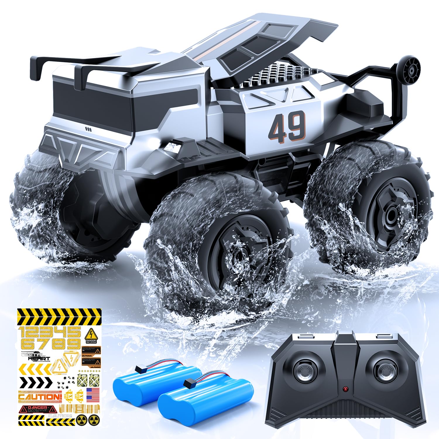 RC Stunt Truck Amphibious Remote Control Car Waterproof 4WD Off-Road Monster Pickup with 360 Spins 2 4GHz RC