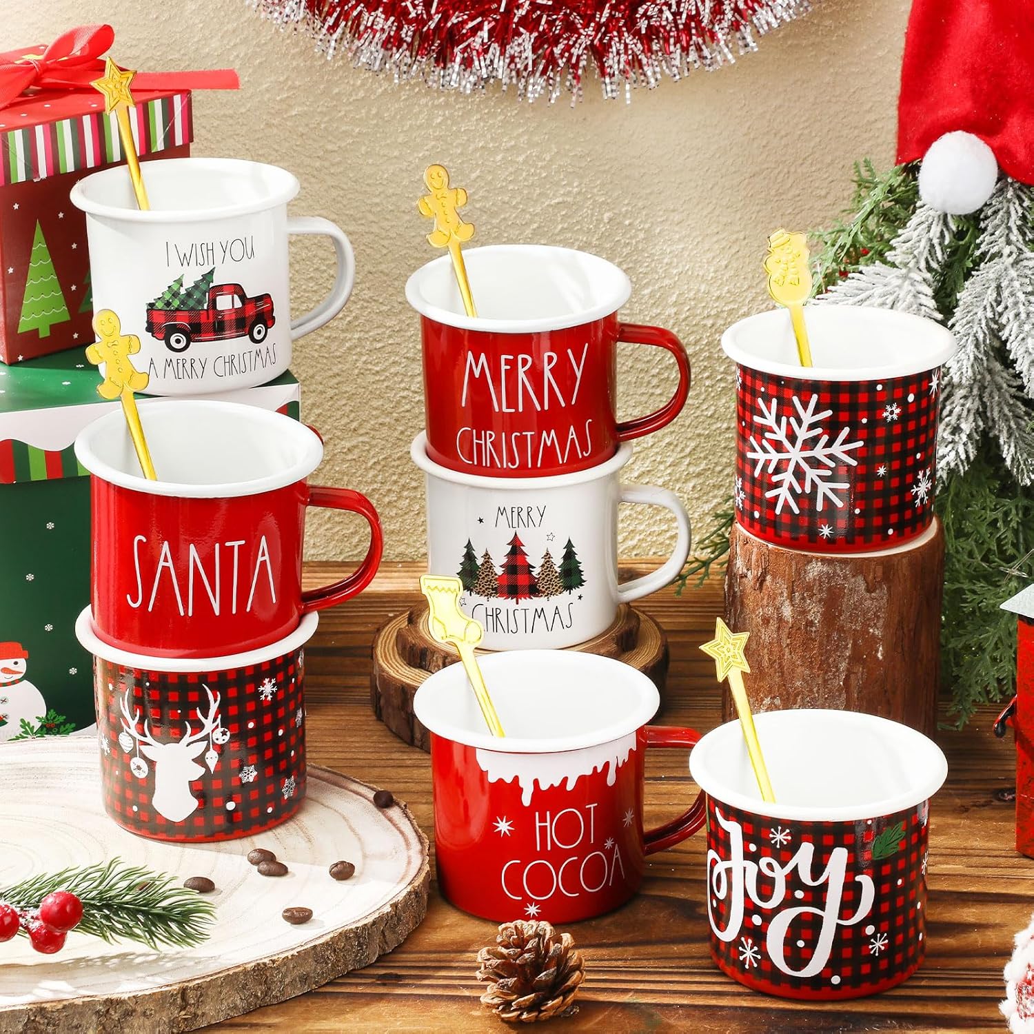 Sliner 8 Set Christmas Coffee Mugs with Christmas Spoon 12