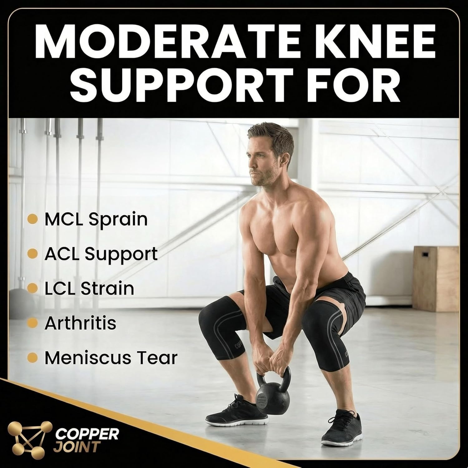 CopperJoint Athletic Knee Sleeve Pair for Women & Men, Moderate Support Compression Knee Sleeves for Running, Workouts, Training & Active Wear - 1 Pair