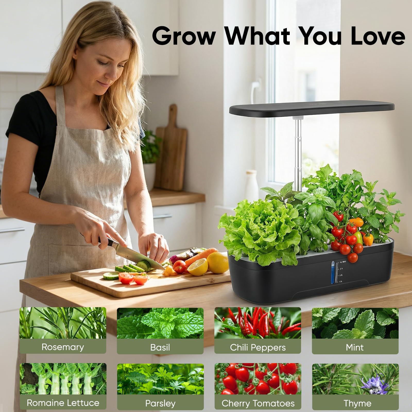 Sistema hidropónico 52 cápsulas, 24 W, Incluye LED de Espectro Completo, Sistema Inteligente de Cultivo Interior, Kit de Cultivo hidropónico para Cocina, balcón, Hierbas y ensaladas