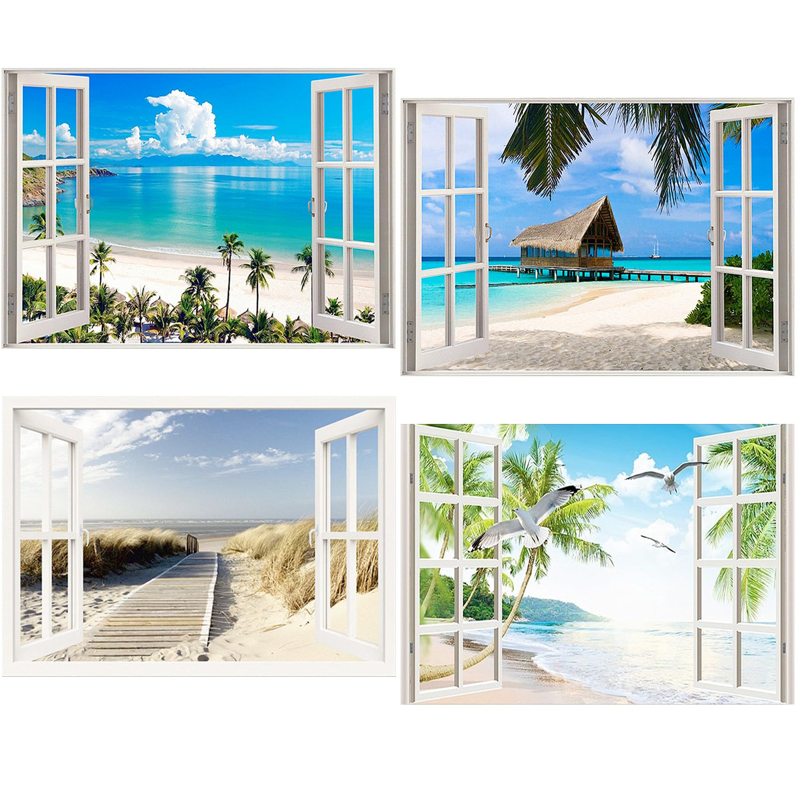 TDFERAN 40 x 30 cm 4 Pack of Diamond Painting Full Rhinestone Landscape Sea in Front of the Window, 5D Diamond Painting for Adults Children, Office/Bedroom/Living Room Decoration