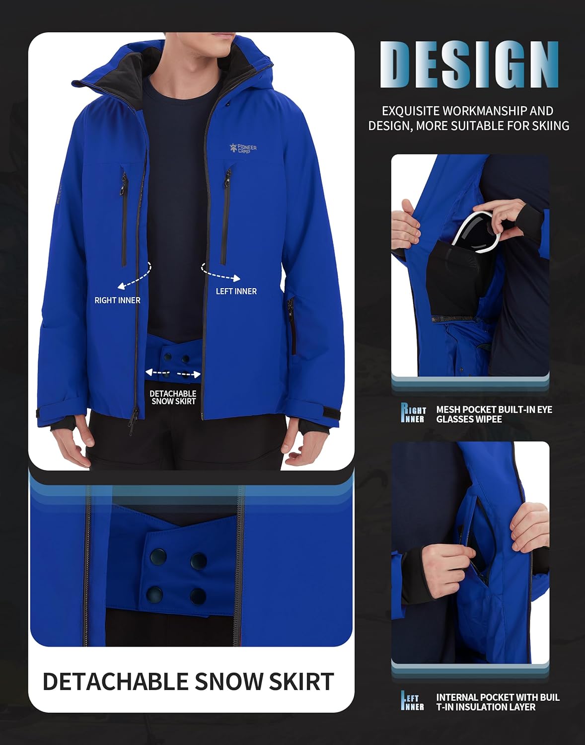 Pioneer Camp Men's Ski Jacket Waterproof Insulated Snowboard Gear Cold Weather Winter Warm Mountain Snow Coat - Image 5