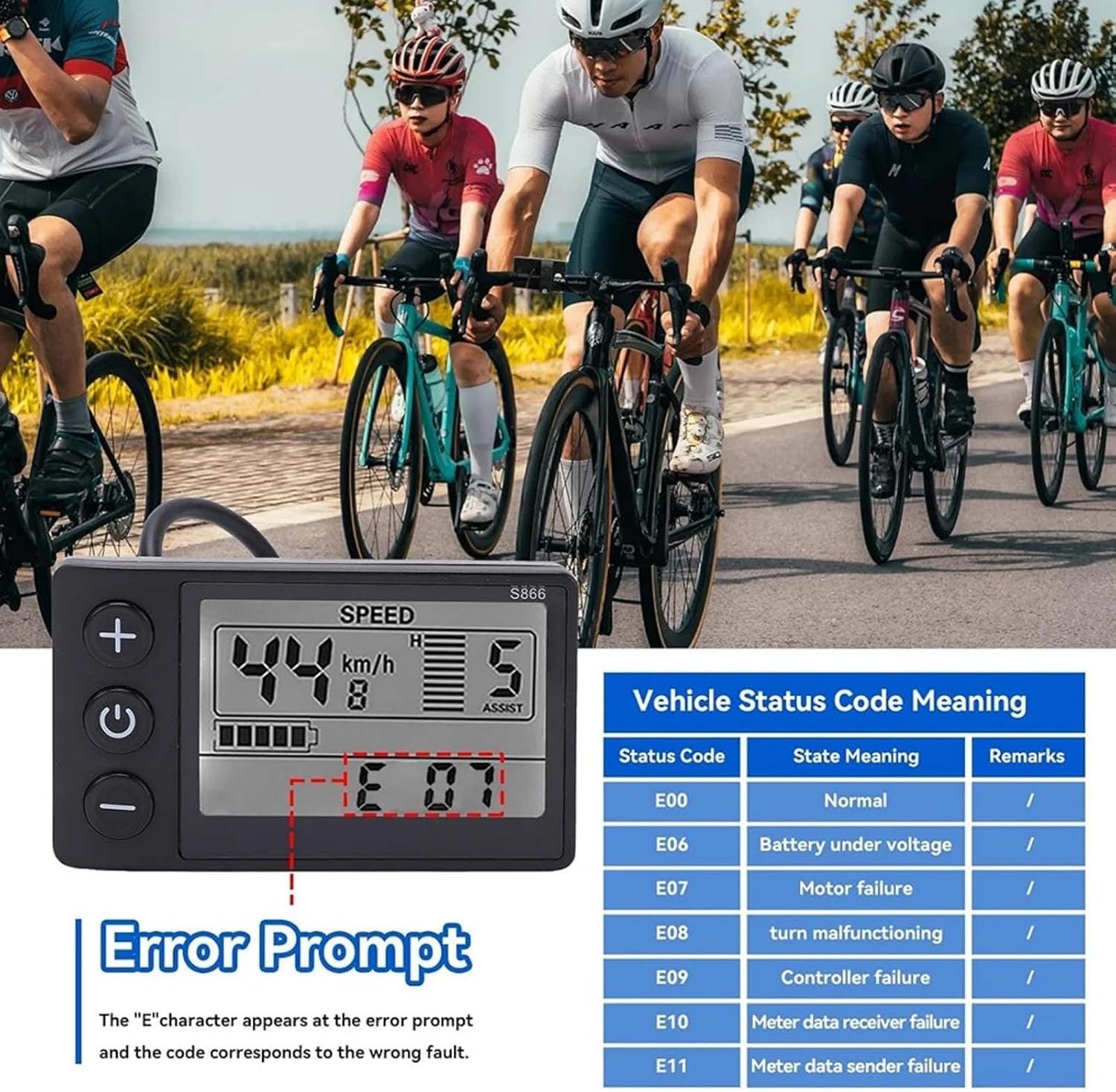 Electric LCD Display Speedometer Waterproof LCD Display Meter for 22.2mm/0.9in Handlebars
