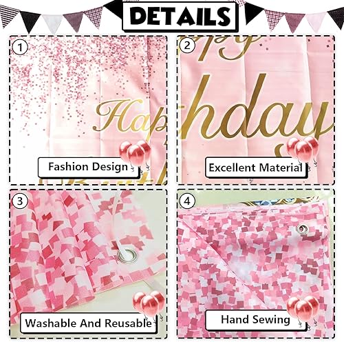 Miniatura 4 de Cartel de decoración de fiesta de feliz cumpleaños de 4 x 6 pies letrero de oro rosa cabina de fotos de feliz aniversario suministros de fiesta para