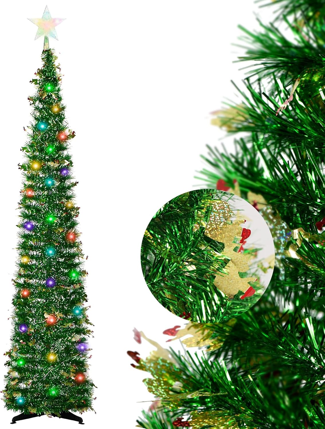 Neddie 5FT Pop Up Christmas Tree with Lights, Artificial