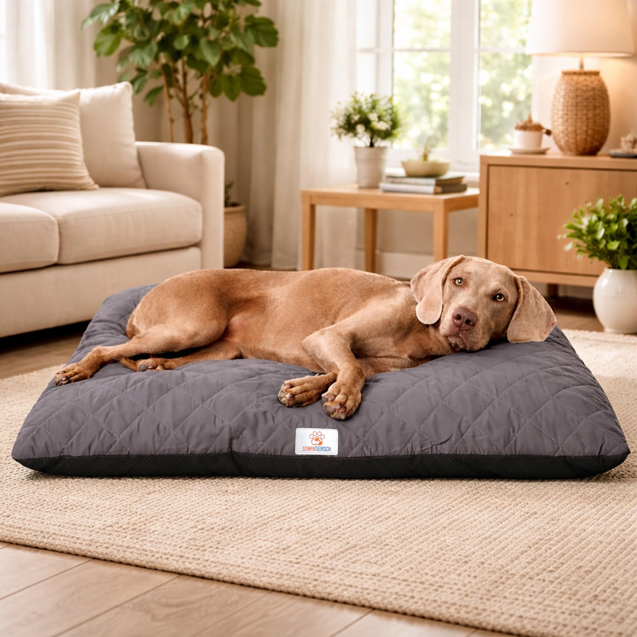 Hundebett waschbar & wasserdicht – Hundematte/Hundekissen für große & mittelgroße Hunde – rutschfest, extra gepolstert, atmungsaktiv – Hundebett grau | 120x110x14 cm