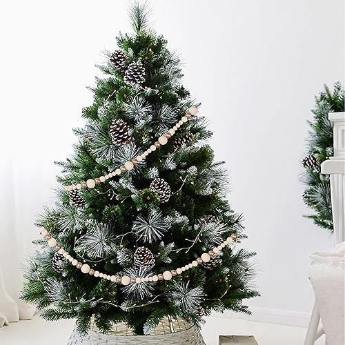 Miniatura 4 de Guirnalda de cuentas de madera de Navidad, cuentas de árbol de madera rústicas, decoración de casa de campo para chimenea, escalera (color natural y