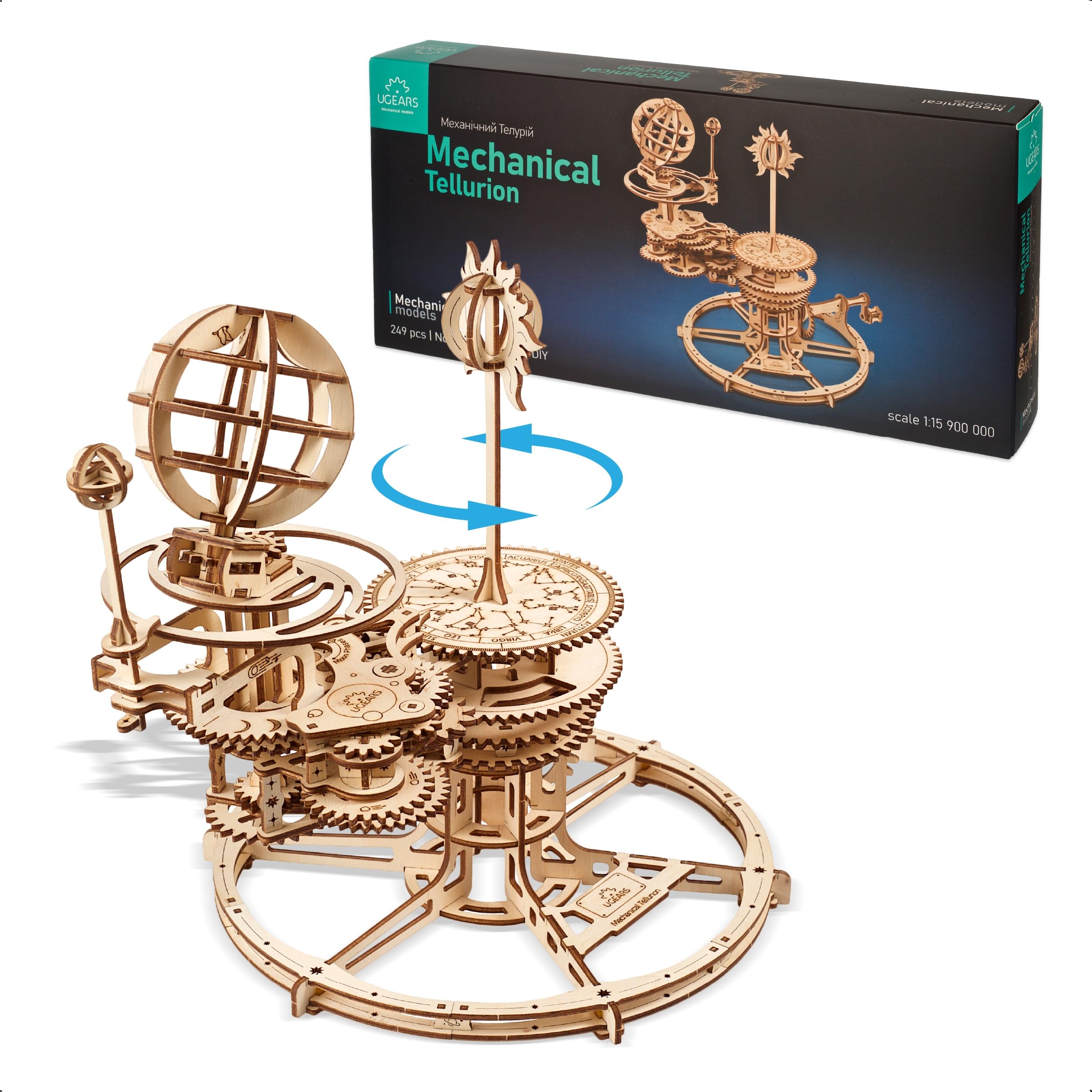 UGEARS Tellurion Meccanico 3D Puzzle - Regalo per la Festa del Papà Terra e Luna Puzzle 3D in Legno per Adulti - Kit Modello per Adulti da Costruire - Kit Modello Educativo del Sistema Solare