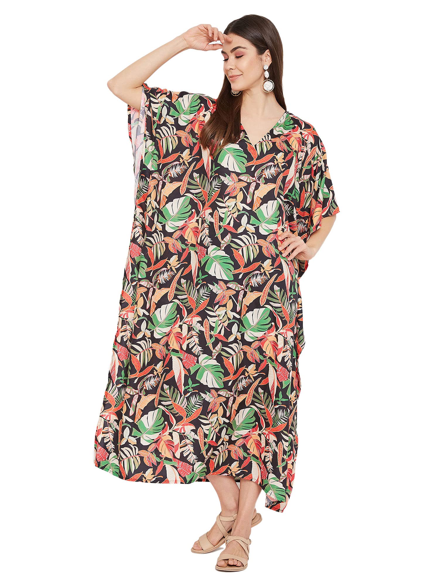 Women Kaftan Plus Size Polyester Summer Lightweight Caftan Swimsuit Cover Ups Maxi African Mumu Lounge House Dress