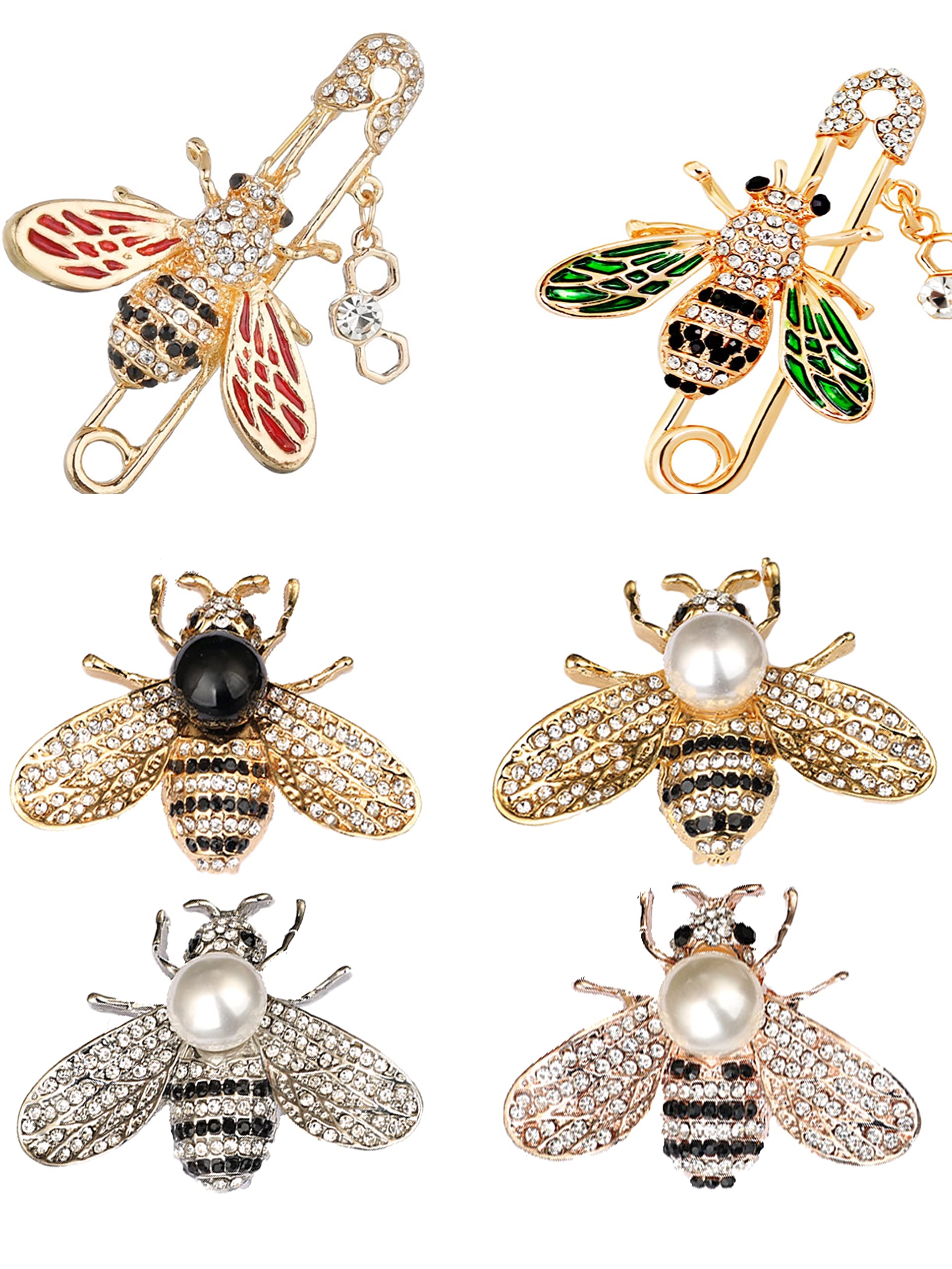 Tichso6PCS honeybee bee brooch pins for women fashion set rhinestone brooches elegant personality brooch pins women's brooches