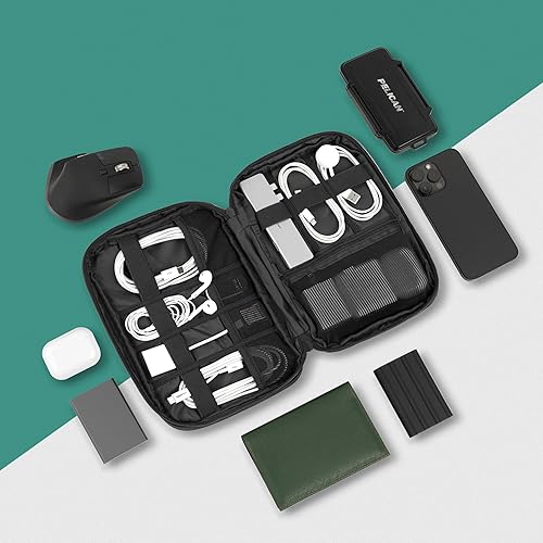 Miniatura 7 de PAVILIA Estuche organizador electrónico suave de viaje, bolsa organizadora de cables de viaje, pequeña bolsa de almacenamiento de tecnología de Negro