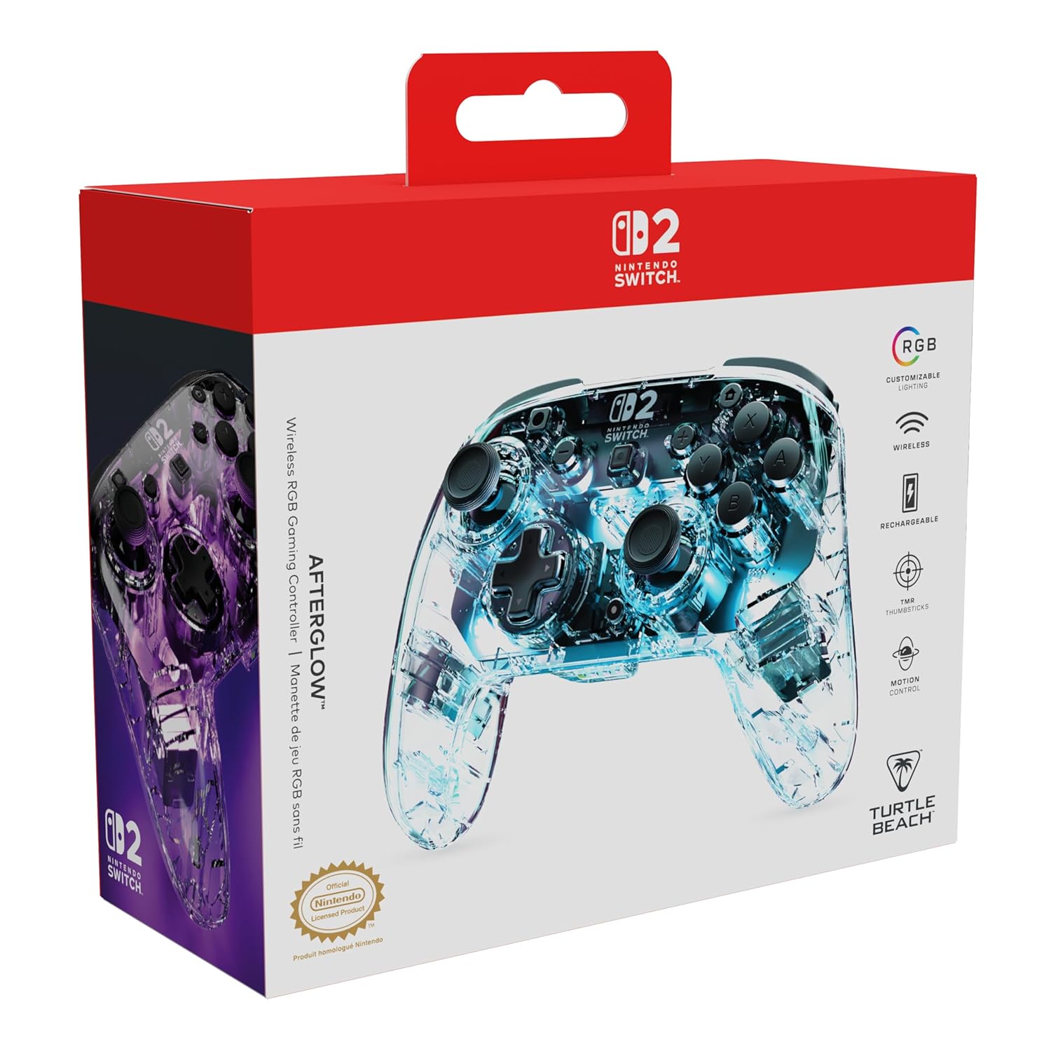 Turtle Beach Afterglow Wireless RGB Gaming Controller - Officially Licensed for Nintendo Switch 2, Nintendo Switch/Switch Lite/OLED - TMR Thumbsticks, Customizable Lighting - Transparent 13 81b8cizmCmL. SL1500