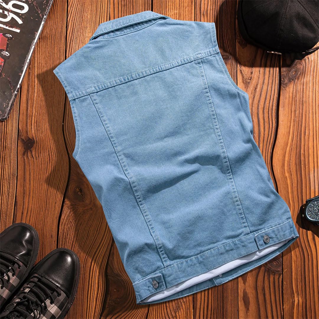 Bottoni da uomo Gilet in denim da uomo Giacca di jeans senza maniche strappato gilet da uomo gilet da cowboy gilet da uomo