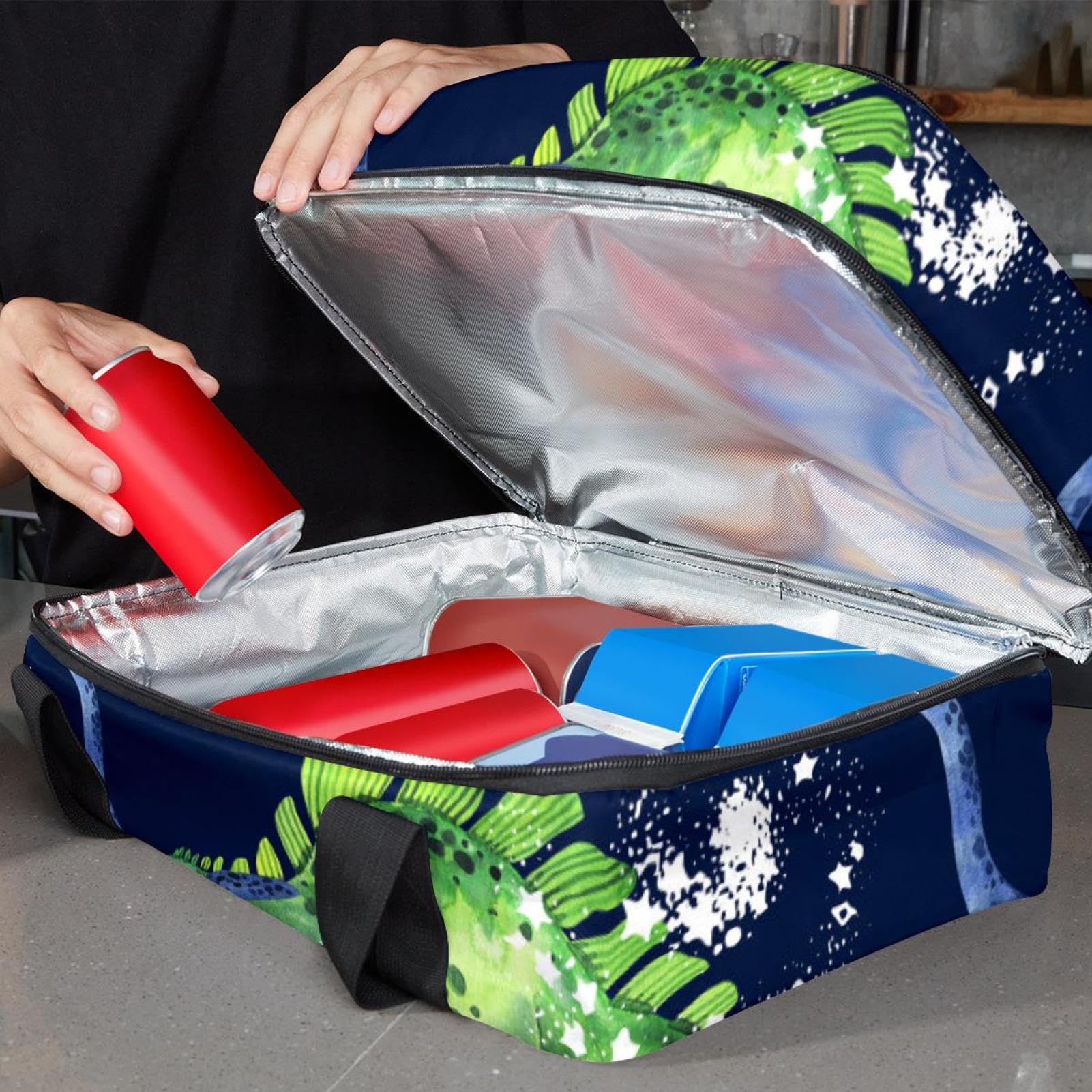 Grand sac à déjeuner isotherme pour homme et femme, double couche, étanche, étanche, réutilisable, sac fourre-tout pour le travail, l'école, le pique-nique, la plage, le camping, les voyages, motif