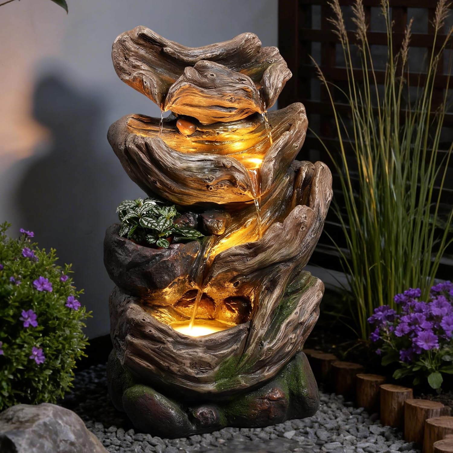 Amazon.com: 4-Tier Cascading Outdoor Water Fountain, 25.2" H Realistic ...