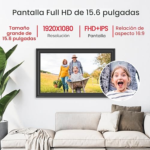 Miniatura 4 de Marco de fotos digital Frameo de 64 GB de 15.6 pulgadas, WiFi, marcos de fotos electrónicos grandes de 1920 x 1080 IPS FHD pantalla táctil, envía