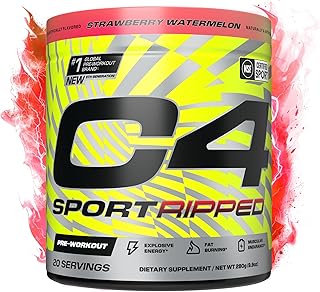 Cellucor C4 Ripped Sport Pre Workout Powder - NSF Certified for Sport - 200mg Caffeine + Cayenne Extract + Carnitine Tartrate + Beta-Alanine - Strawberry Watermelon, 20 Servings