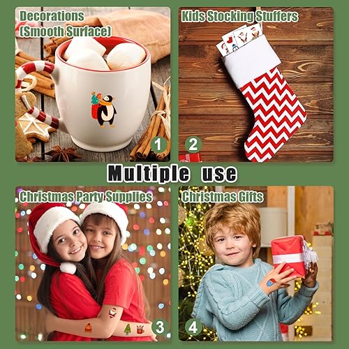 Miniatura 5 de Partywind 112 hojas (1200 estilos) tatuajes temporales para niños para regalos de Navidad, suministros de fiesta de Navidad, regalos de vacaciones,