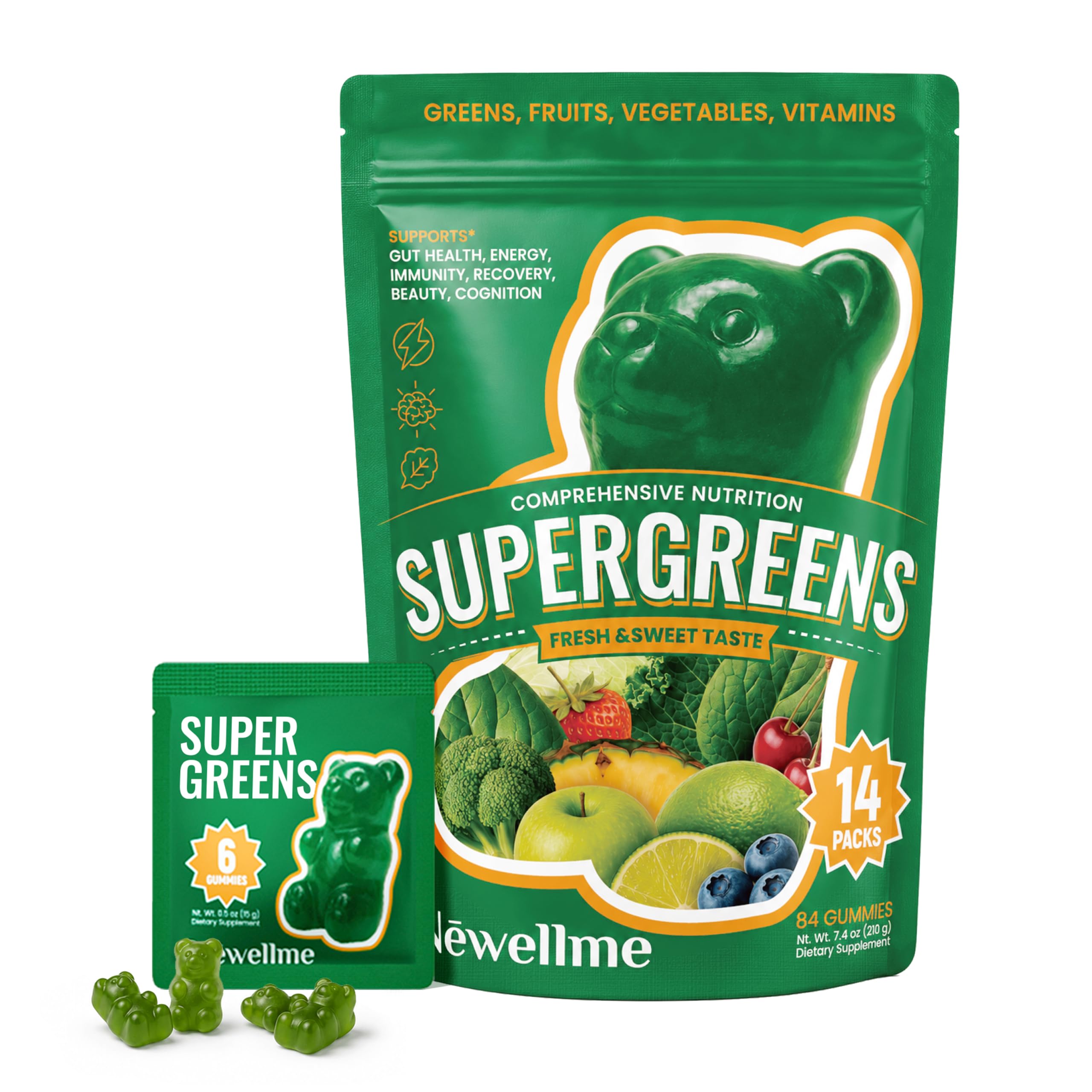 NEWELLME Suplemento de Spirulina e Clorela em Gomas, Blend de Nutrientes de 8.670 mg, 84 Gomas