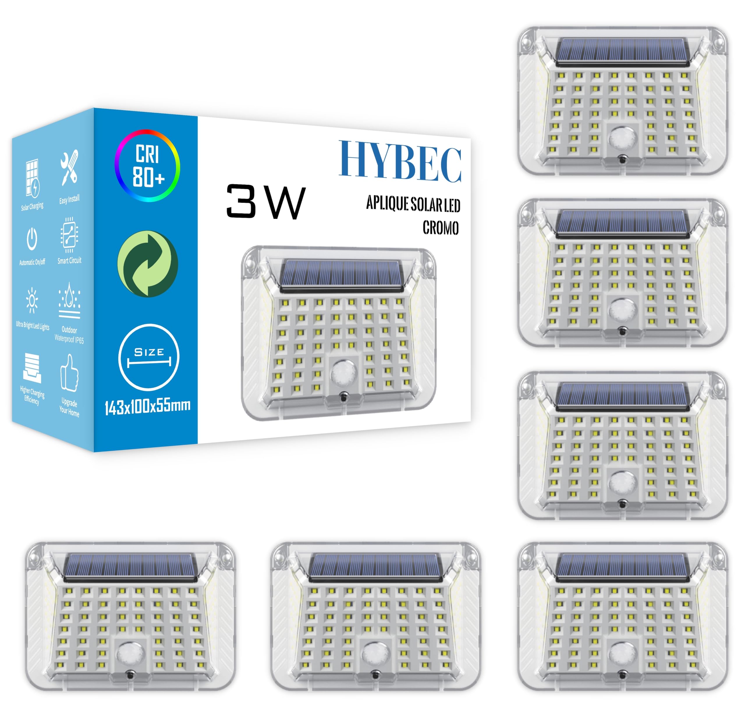 HYBEC - Aplique Solar Exterior Pared, Luz Solar Exterior Jardin, Luces Solares LED Exterior Jardin Pared, Luz Solar Exterior, Luces Solares Exterior, LED Solar Exterior, Solar Lights Outdoor (Pack 6)