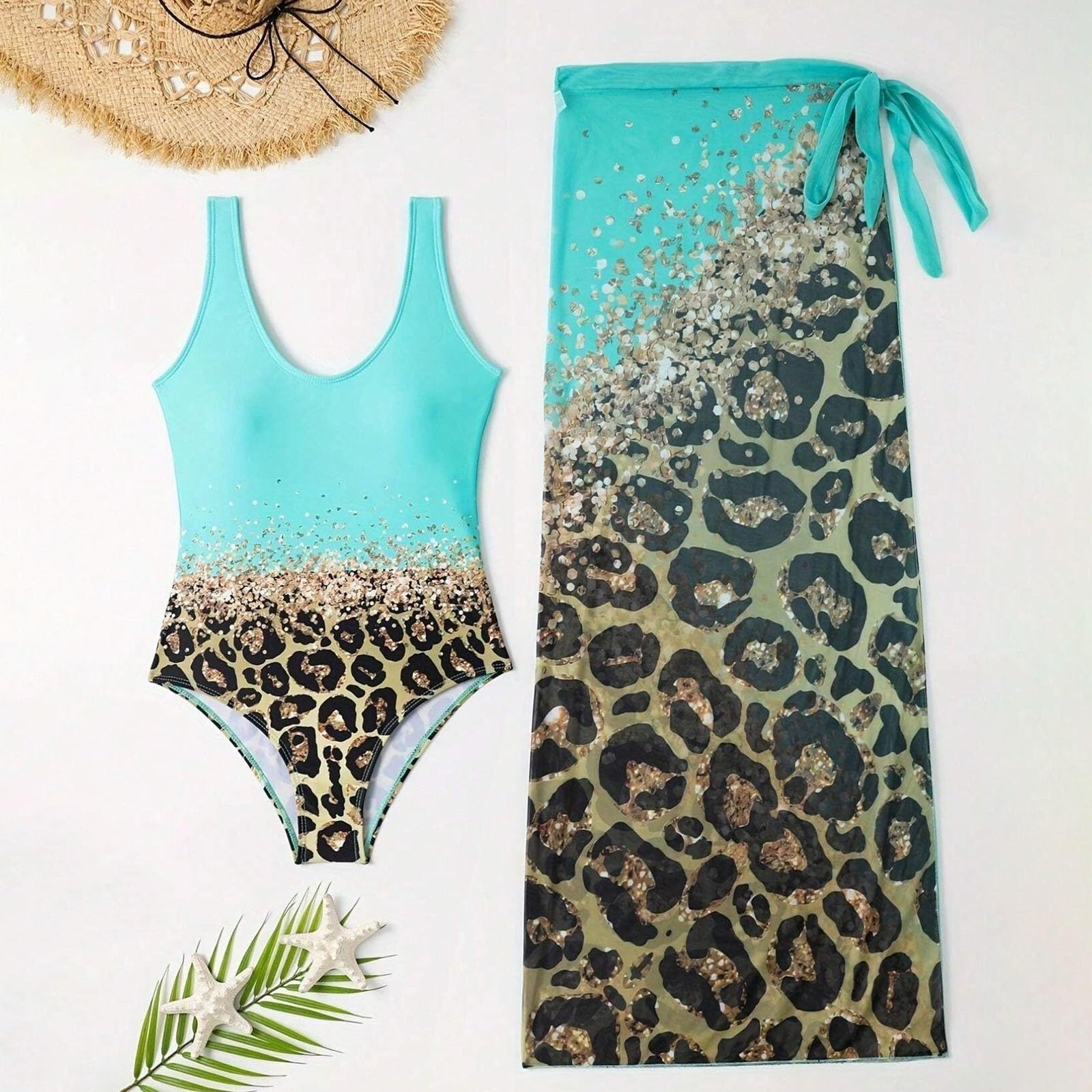 Generisch Costume da bagno sexy da donna in due pezzi, con motivo leopardato