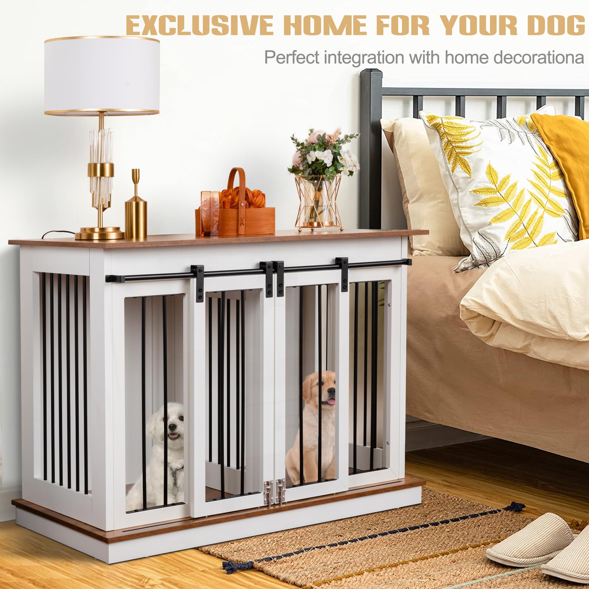 Sunseen Dog Crate Furniture Large Breed Wooden Dog Kennel with Room Divider & 3 Drawer,Double Doors Heavy Duty Dog Crate End Table Indoor TV Stand for Small Medium Large Dog 72''W*24''D*35''H,Black - image 8