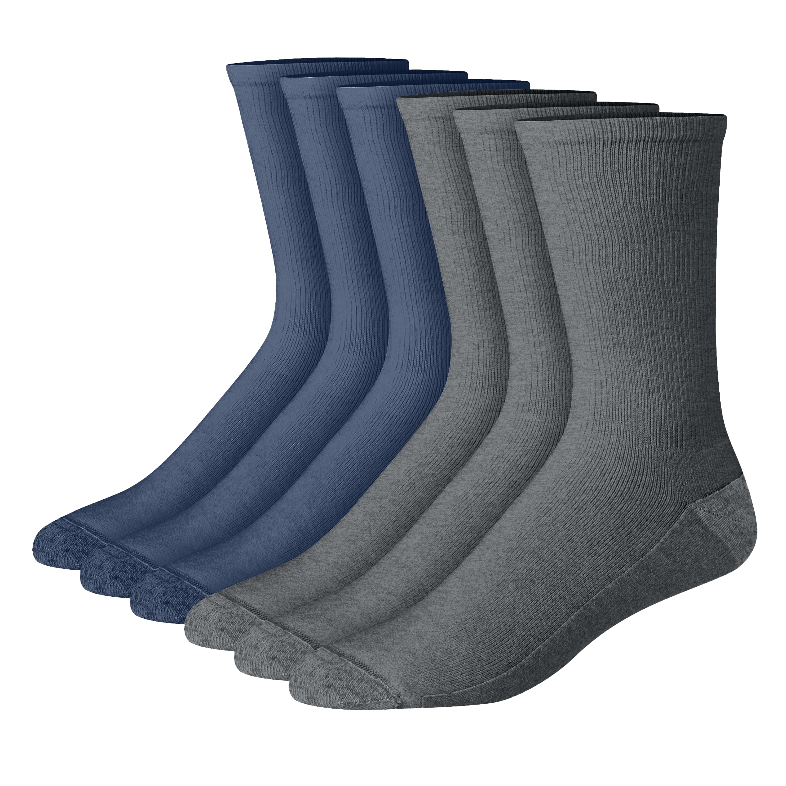 Hanes Men's Max Cushioned Crew Socks, Moisture-Wicking with Odor Control, Multi-Pack, Navy/Charcoal-6 Pack, 4.5-12 UK (Pack of 6)