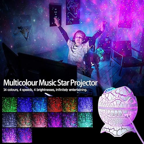 Miniatura 2 de Proyector de estrella de galaxia huevo de dinosaurio luz estrellada con reproductor de música inalámbrico luz nocturna con ruido blanco nebulosa