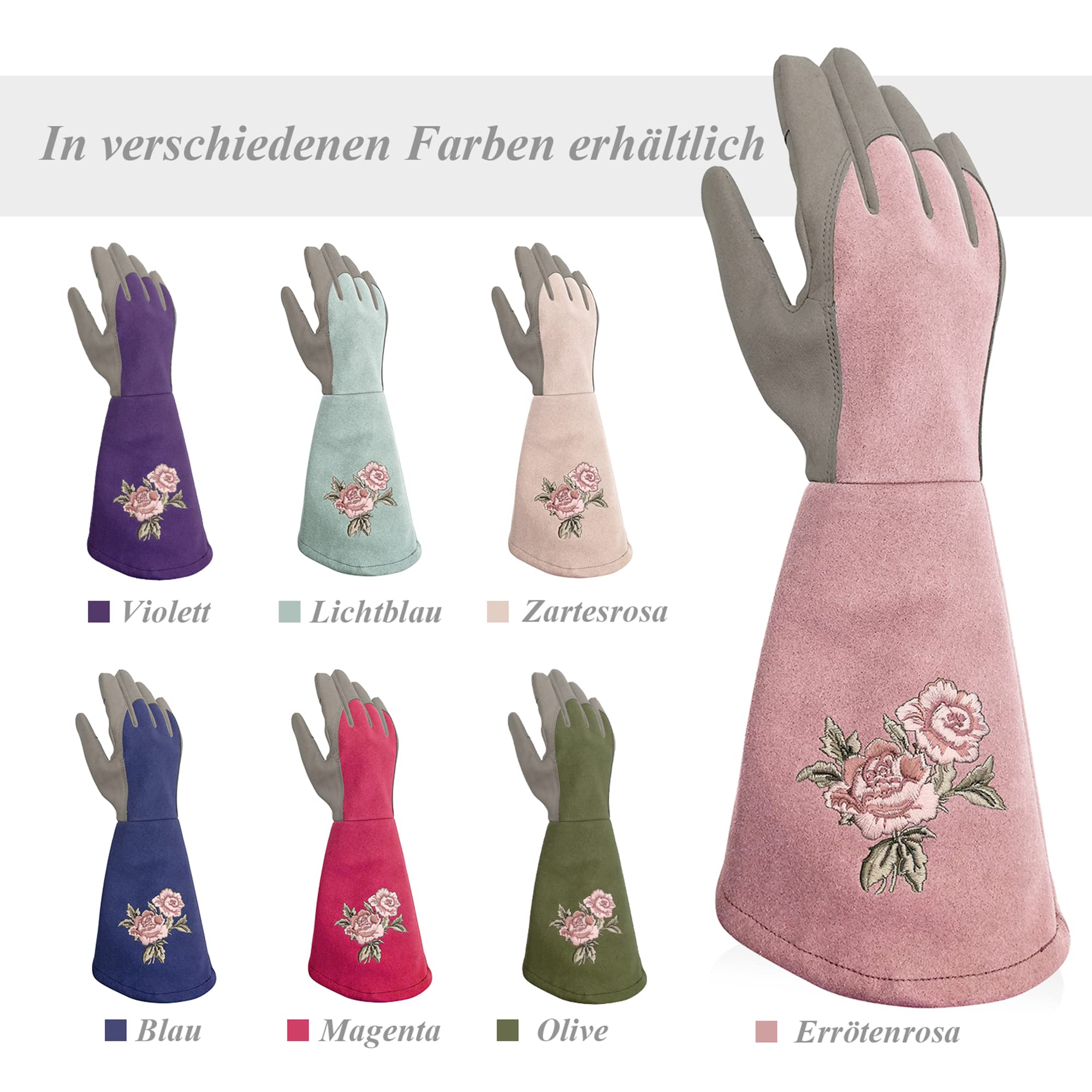 Guantes de jardinería con diseño de rosas, de piel sintética, con protección completa contra espinas, largos, resistentes a pinchazos, para jardinería