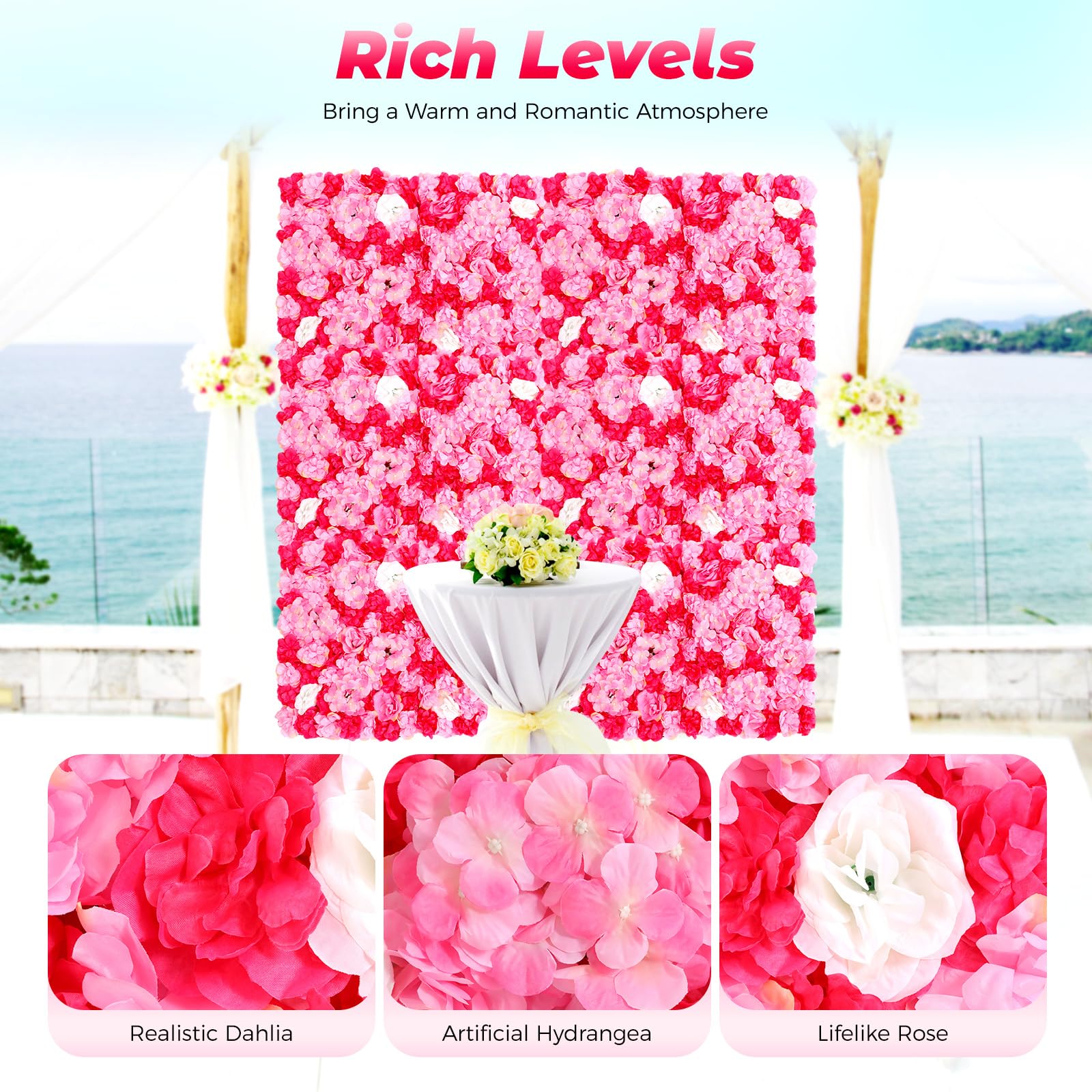 Künstliche Seidenblumen Wandpaneele für Balkon Garten Hochzeit Dekoink Rose Rot 12 Stück 60x40cm