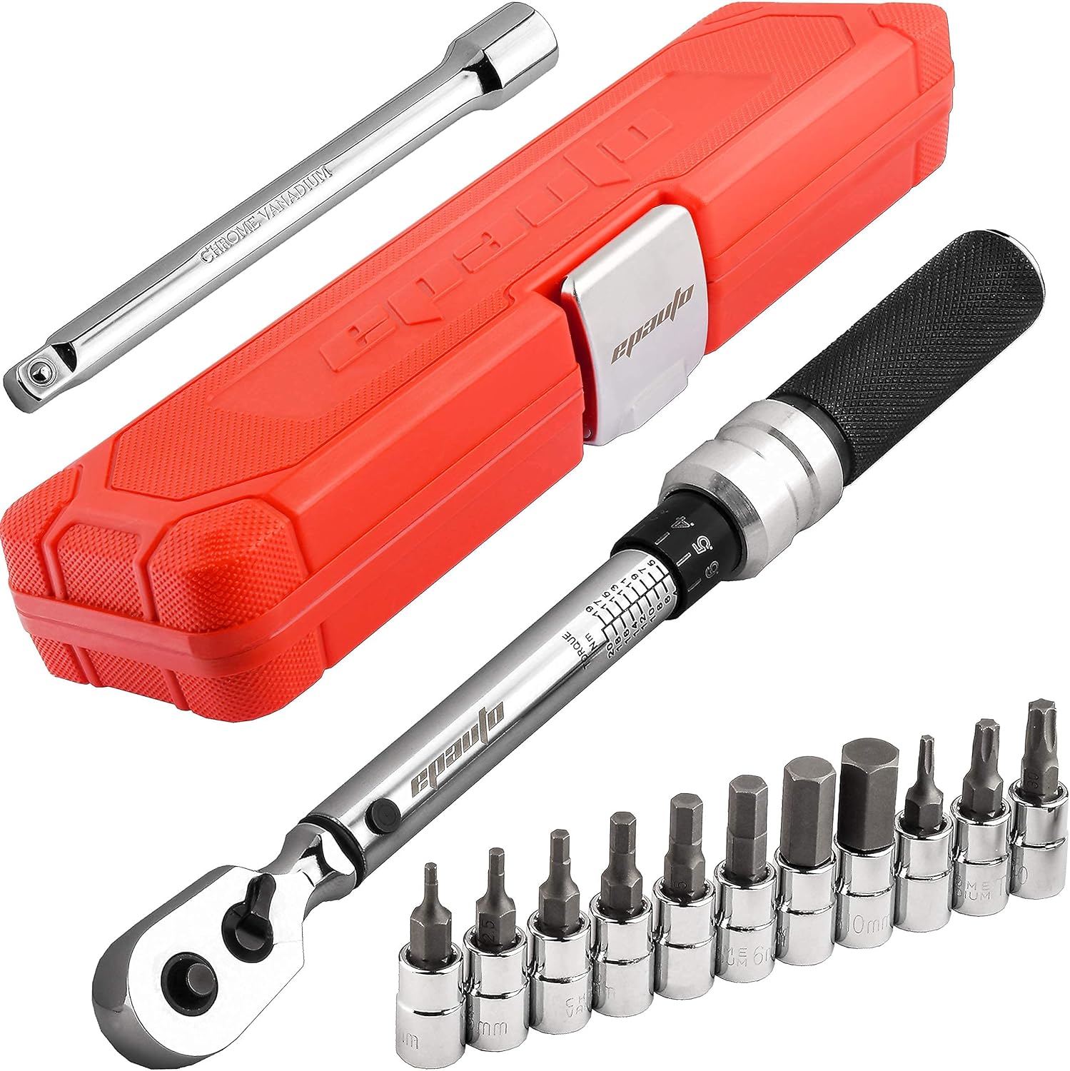 EPAuto Allen Key Set, 30-Pieces Bike Tool 1/4 Inch Drive Click Torque Wrench Set, 13-Pieces