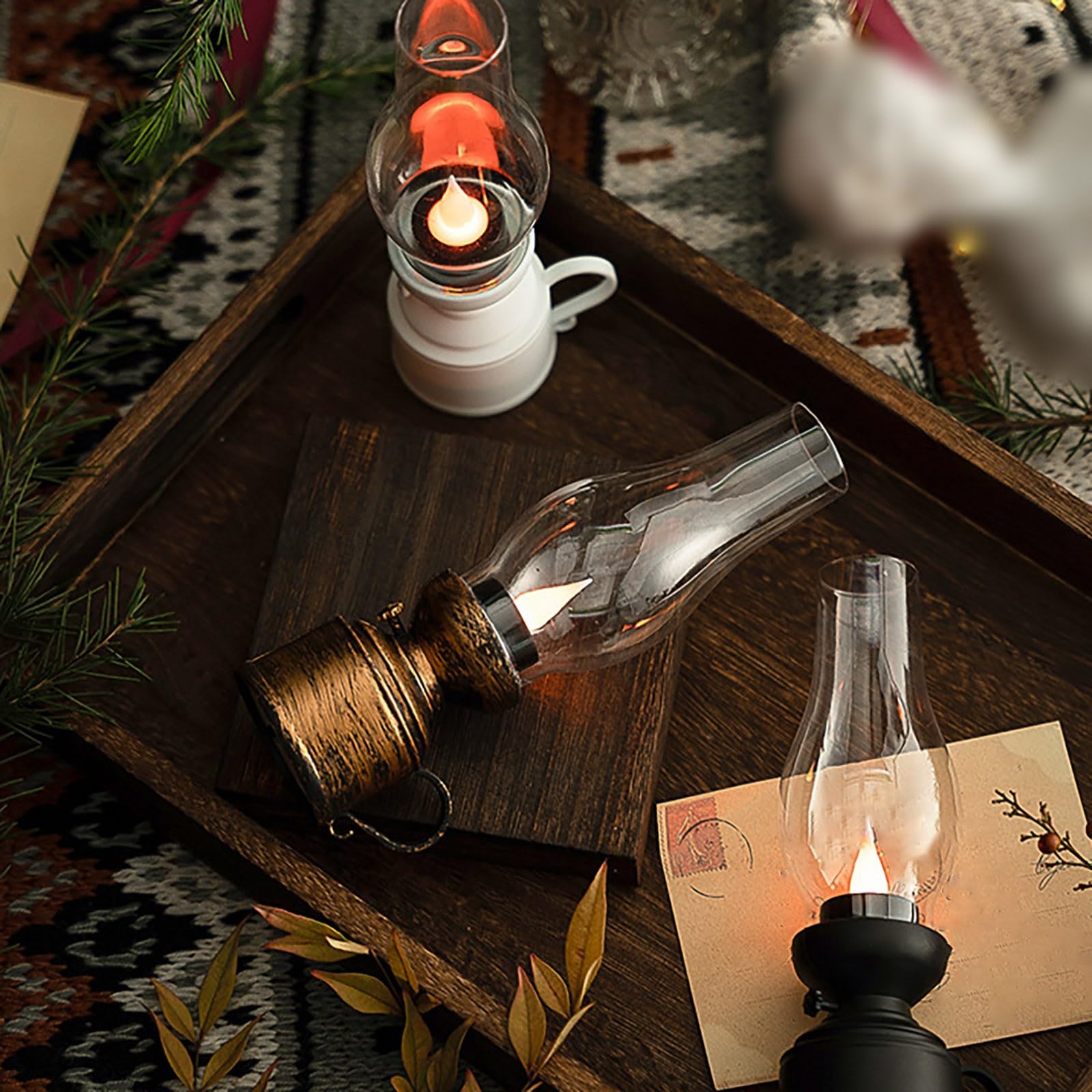 Lampa naftowa LED w stylu vintage, elektroniczna świeca wahadłowa, vintage, bezpłomieniowa lampa naftowa, zasilanie bateryjne, elektroniczne światło do wnętrz lub stołu, dekoracja