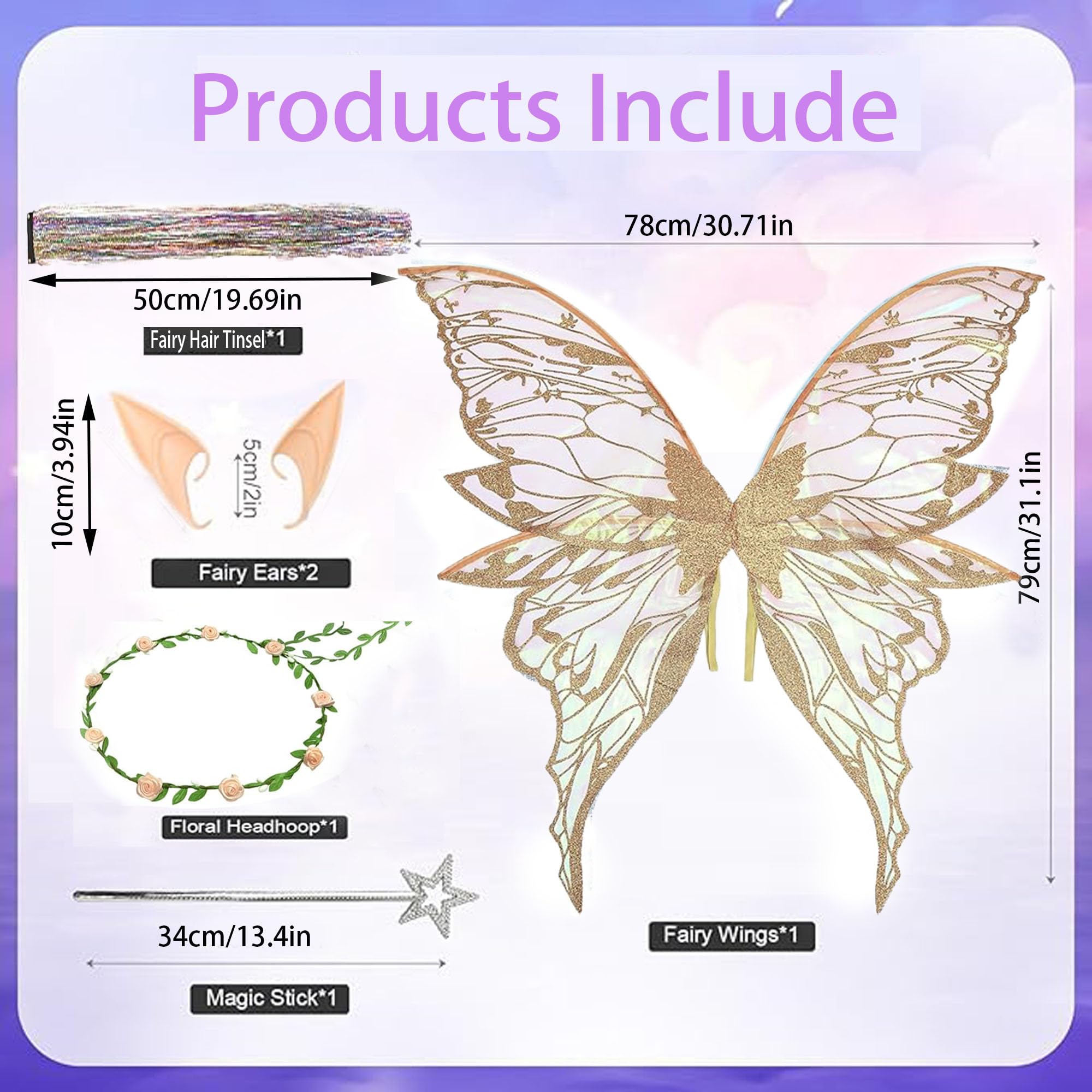 Feenflügel Kostüm-Set Mit Elfenöhren - Schmetterlingsflügel Für Karneval & Geburtstag
