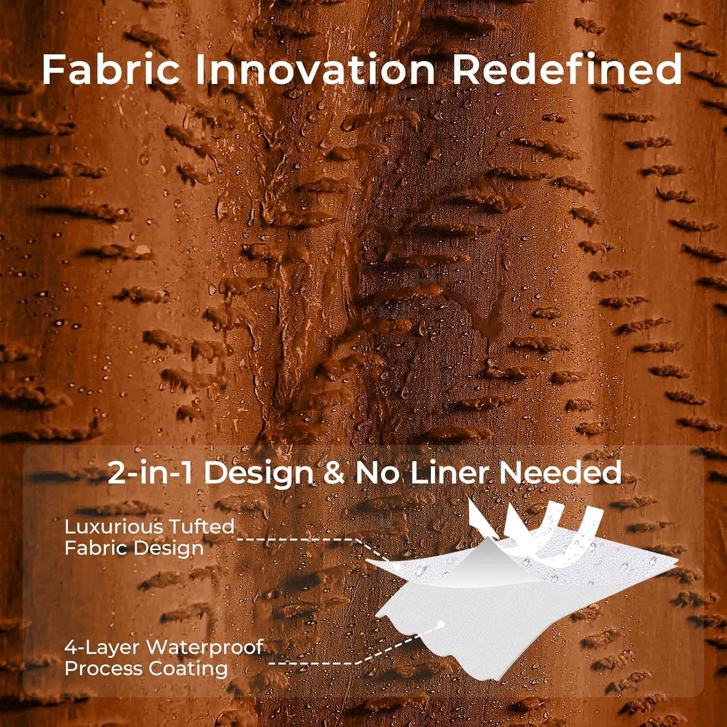 Modern Shabby Chic Fabric Shower Curtain - Textured Tufted Chevron Striped Minimalist Design for Bathroom Shower Curtains(Orange,72W x 72L inch (1 Panels))