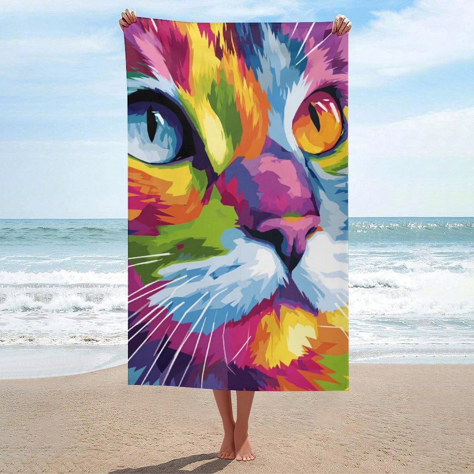 asbwuo Colorful Cat Face Beach Towel