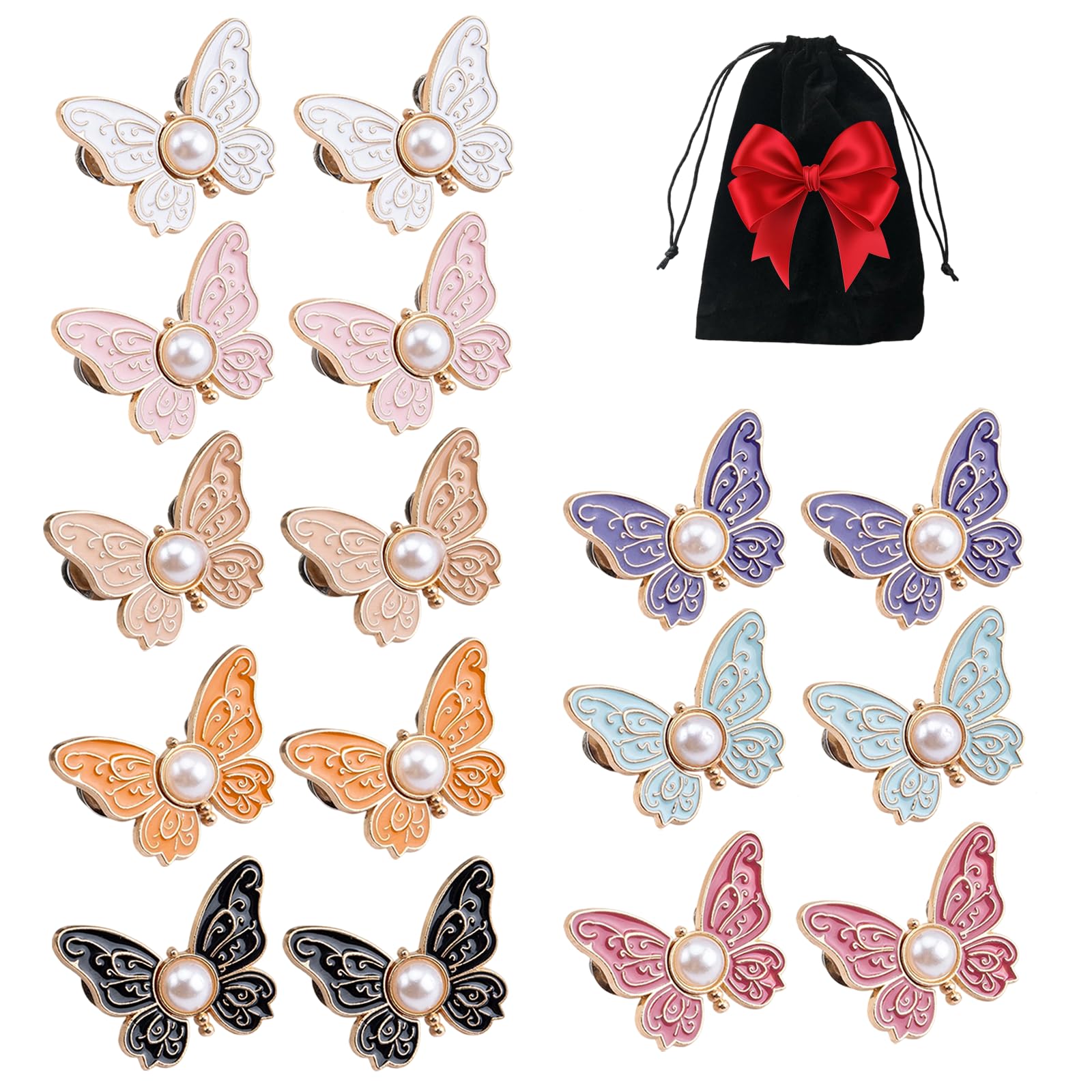 Llelemamo Unisex 16 Pcs - A Pant Waist Tightener, Reusable Jean Tightening Clips, Butterflys Waist Cinching Button Pants Clips To Tighten Waists, For Loose Jeans Jackets Coats Shirts Overalls (16 Pcs - A)