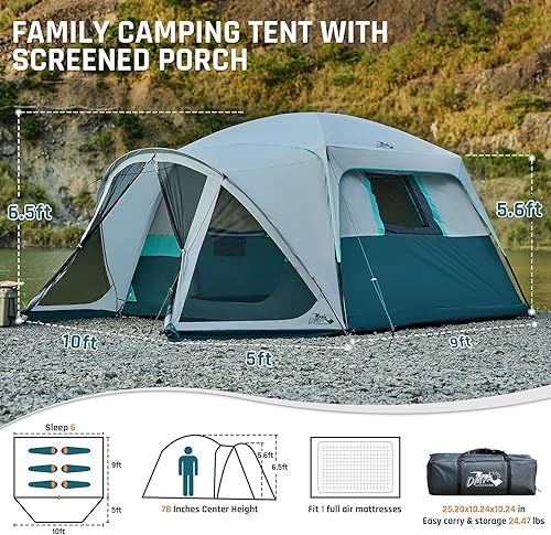 Miniatura 6 de Tents for Camping 610 Person Camping Tent with Screen Porch, Weatherproof Large Cabin Tent with Rainfly and Carry Bag, Family Tent for Outdoor