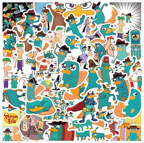 50 calcomanías de Perry The Platypus para botellas de agua, Phineas y Ferb, calcomanías de personajes de dibujos animados para niños y adolescentes,