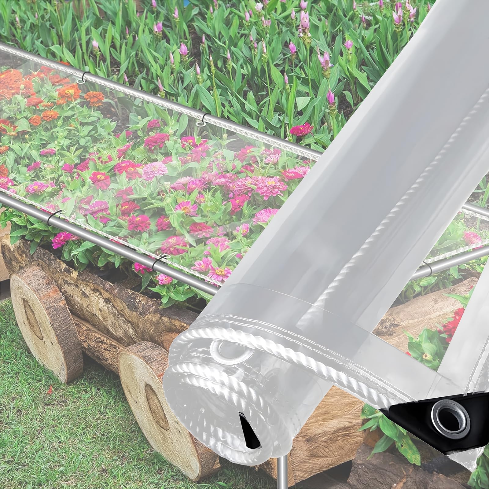 Bâche anti-pluie PVC contre infiltrations et vent fort avec œillets 3.8x5.8m