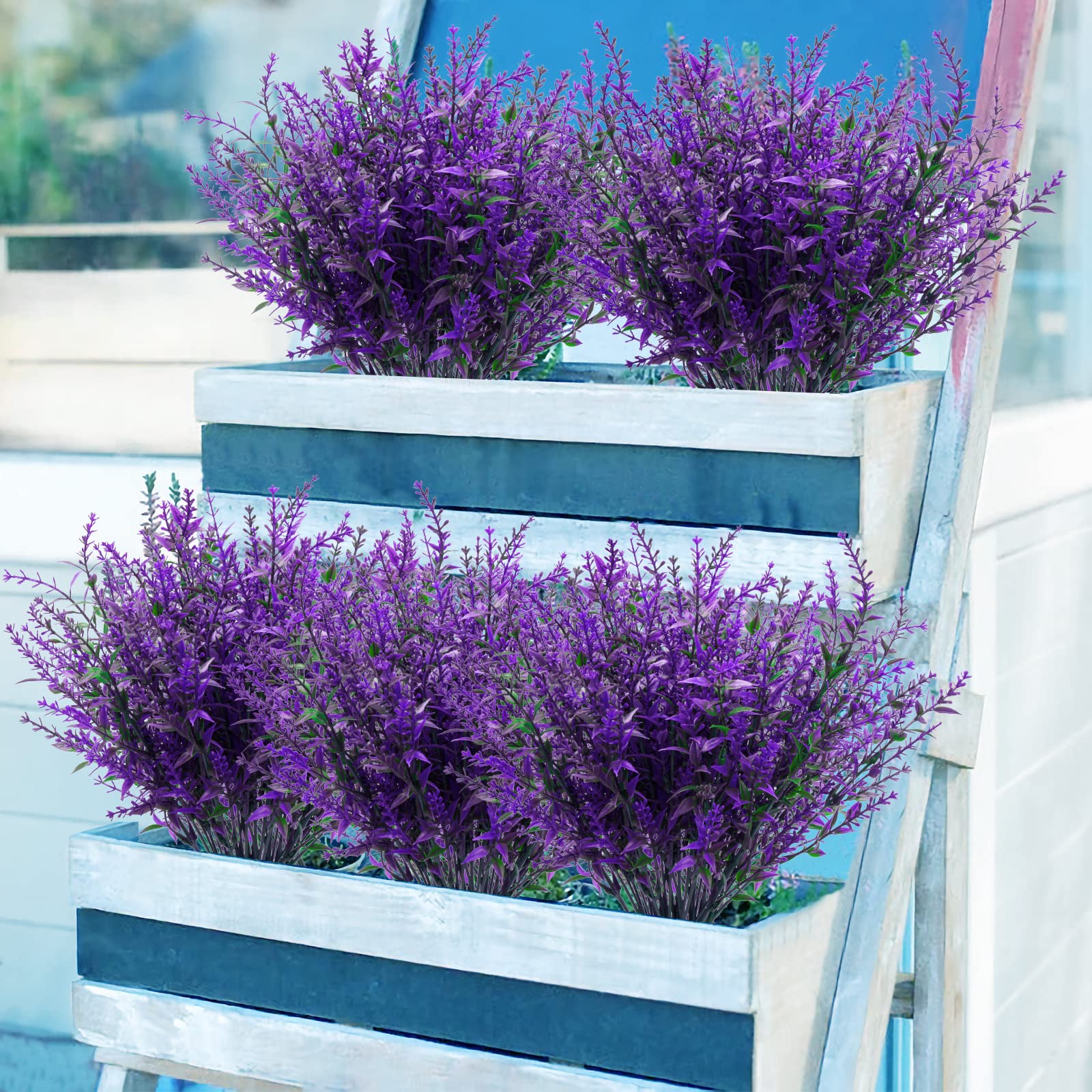 Fiori Artificiali, 12 Mazzi di Fiori di Lavanda Artificiali da Esterno, Piante da Balcone da Giardino Interno Impermeabile UV Protetto Fiori di Plastica, Viola